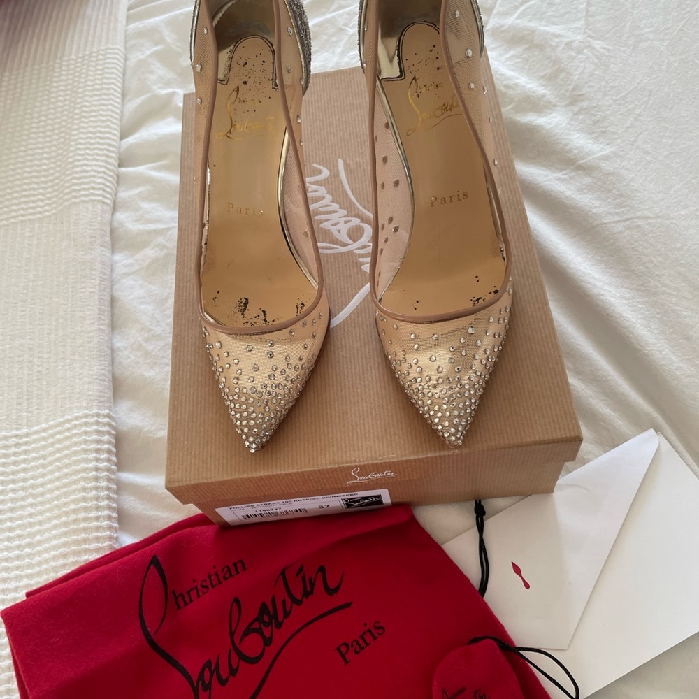 Authentic Louboutin Follies Strass 100 in Perle